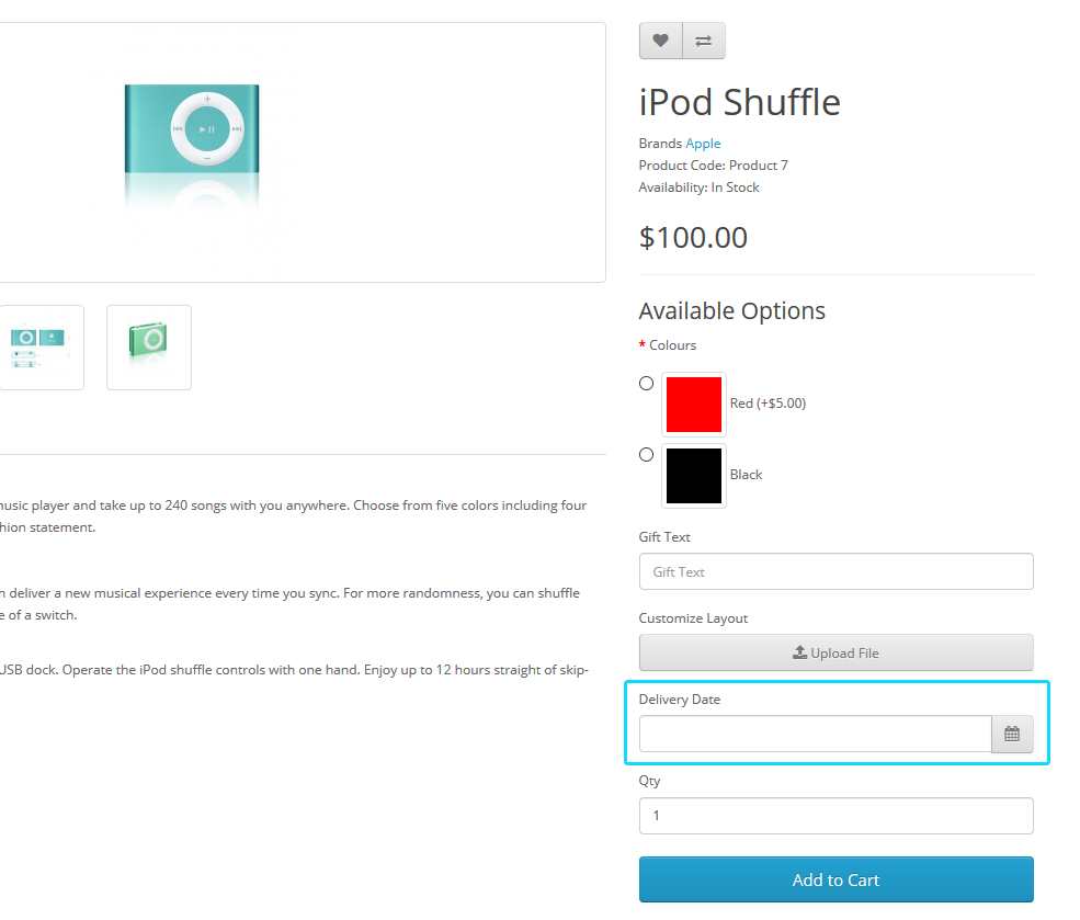 Store front - Product Option Date